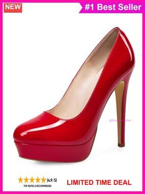 Platform Stilettos Heeled Pumps Round Toe Patent Leather 5.5" High Heels for